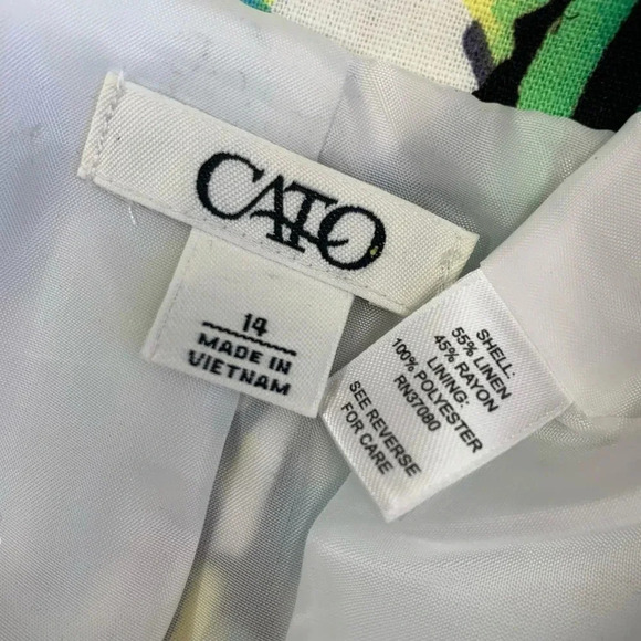 Cato Linen Blend 3/4 Sleeve Buttoned Blazer Fitted Jacket Size 14P Watercolor - Picture 16 of 16